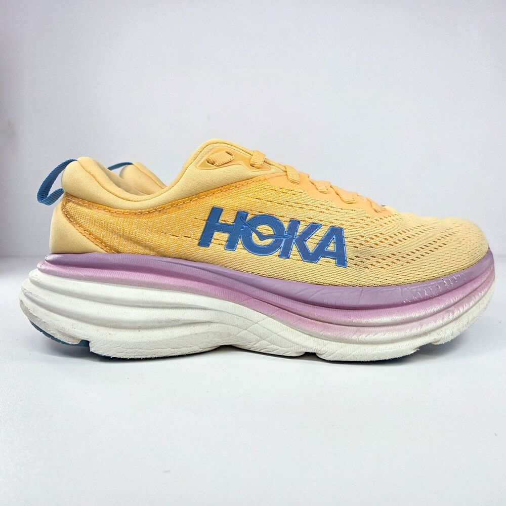 Hoka Bondi 8 ICYC 1127952 Women’s 7 Yellow Purple Running Shoes - Picture 2 of 7